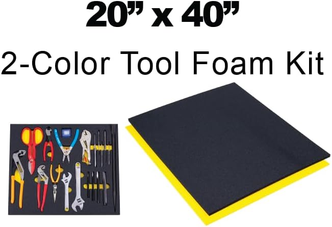 5S Tool Box Shadow Foam Organizers (2 Color) Custom Size (20" x 40", Black Top/Yellow Bottom)
