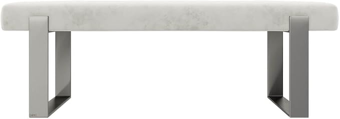 VANT Upholstered Bed Bench - Velvet Ivory - Brushed Nickel - Contemporary Modern, Bedroom Bench Seat, Hallway, or Entryway