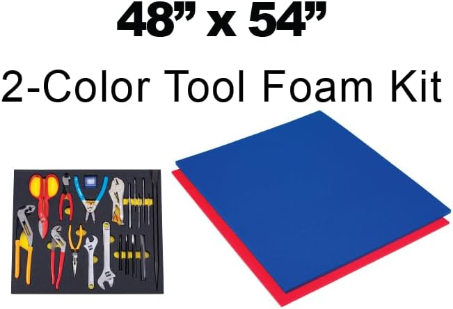 5S Tool Box Shadow Foam Organizers (2 Color) Custom Size ROLL (48" x 54", Blue Top/Red Bottom)…
