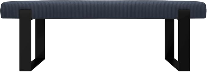 VANT Upholstered Bed Bench - Ribbed Midnight Blue - Matte Black - Contemporary Modern, Bedroom Bench Seat, Hallway, or Entryway
