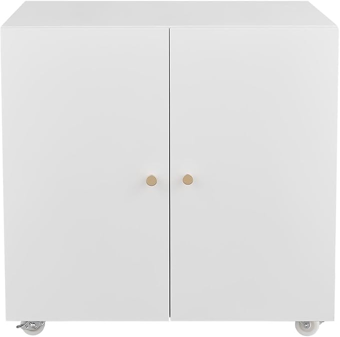 Metal Printer Stand with Storage, Heavy Duty 3D Printer Cabinet on Wheels for Home Office, Table for Printers with Adjustable Shelf Under Desk File Cabinet White 23.6''H