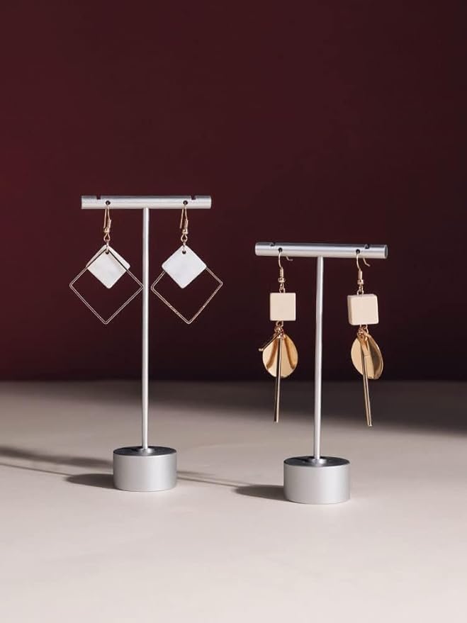 GISELA D 4Pcs Sliver Metal Earring T Bar Stand Retail Display Holders for Show, Jewelry Online Stores Photography Display Props (Sliver 4pcs)