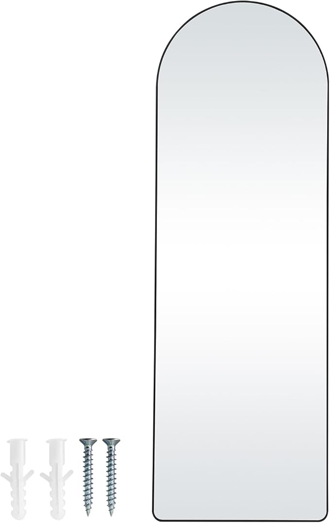 VEVOR Arched Full Length Mirror, 65'' x 22'', Large Free Standing Leaning Hanging Wall Mounted Floor Mirror with Stand Aluminum Alloy Frame, Full Body Dressing Mirror for Living Room Bedroom, Black
