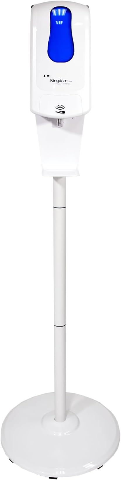 Kingdom Elite Series Automatic Touchless Hand Sanitizer Dispenser with Three Adjustable Dosage Settings Plus a White Metal Stand for Your Liquid and Gel Hand Sanitizers (Plain/Non-Personalized)