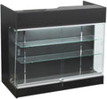 4ft Retail Checkout Counter with Front Glass Display Showcase – Black Ledge Top Store Counter with Tempered Glass, Locking Drawers & Storage Shelves – Boutique Display Cabinet