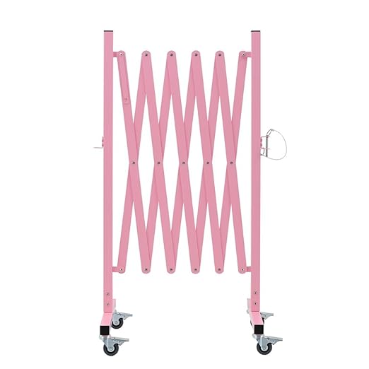 GYMTIME Expandable Metal Barricade, Portable Safety Barrier with Casters, Flexible Mobile Barrier Gate, Adjustable Temporary Fence for Garden Indoor,Airport,School, 8 Feet, Pink