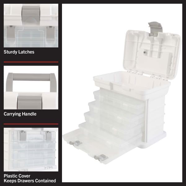 Portable Tool Box - Small Parts Organizer with Drawers and Customizable Compartments for Hardware, Fishing Tackle, Beads or Crafts by Stalwart (White)
