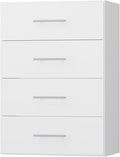 4 Drawer Short Tower, Modular Wood Closet System Organizer with Storage, Clothing Rack for Hanging Clothes, White, 25.5"W