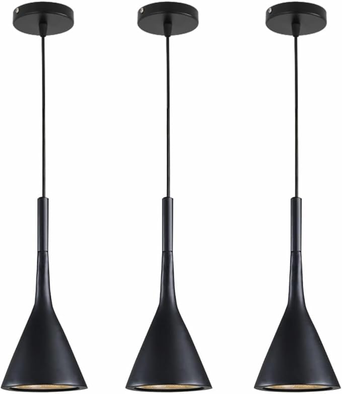 KCO Lighting Industrial Adjustable Pendant Light Black Vintage 3 Light Hanging Modern Farmhouse Mini Ceiling Pendant Light for Kitchen Island Restaurant Bar (Black & 3-Pack)