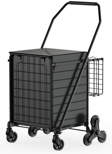 [Upgrade] Shopping Cart for Groceries, 280 LBS Large Grocery Cart with Waterproof Liner, 360° Rolling Swivel Wheels, Heavy Duty Utility Cart Folding Shopping Carts for Laundry Luggage Gift