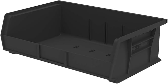 Akro-Mils 30255 AkroBins Plastic Storage Bins, Space-Saving Stackable Bins for Garage, Pantry, Craft Organization, 11-" x 16-" x 5-", Black, 6-Pack