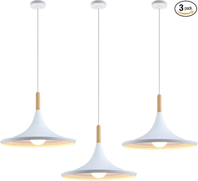 KCO Lighting White Barn Pendant Light 3-Pack Farmhouse Vintage Hanging Lamp with Adjustable Cord Rustic Ceiling Hanging Light Fixture