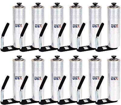 Made in USA! Industrial Strength Stretch Film Dispenser - Palpak100 Light Weight Pallet Wrapper – Tension Knob Adjustment Wrap Handle (12 Pack)
