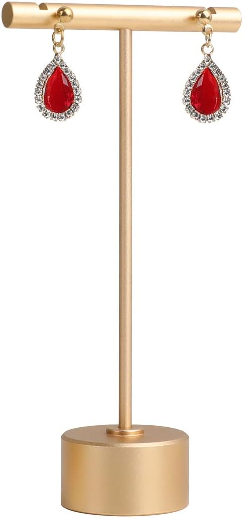 GemeShou Gold Metal Small Earring T Bar Stand Retail Display Holder, Retail Jewelry photography props for Show【Gold-Round Base Height 4.5"】