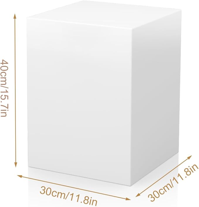 Cube Display Pedestal Stand for Bridal Shop, Square White Display Risers Columns, Party Event Decor Platform Base Showcase for Comic-Con Home Shop Boutiques (11.8*11.8*15.7in)