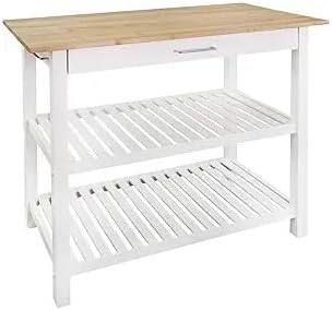 Island Oasis Solid Wood Kitchen Island with Drawer, Stainless Steel Towel Bar and Open Storage Multi-Purpose Prep Table for Home Kitchens Natural and White