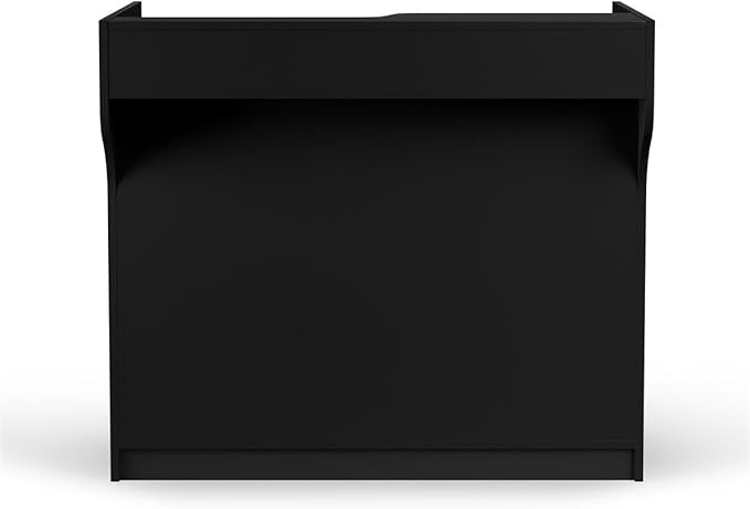 Free-Standing Black Melamine Register Stand, with Adjustable Shelves, Pull-Out Drawer, and Check Writing Area