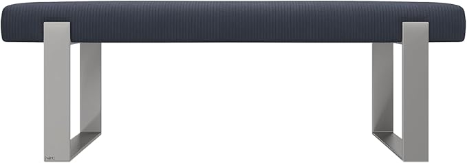 VANT Upholstered Bed Bench - Ribbed Midnight Blue - Brushed Nickel - Contemporary Modern, Bedroom Bench Seat, Hallway, or Entryway