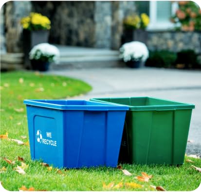 Curbside 18 Gallon Green Recycling Bin with Carrying Handles for Homes or Businesses | Easily Recongizable Bin for Curb - Two Bins - Green