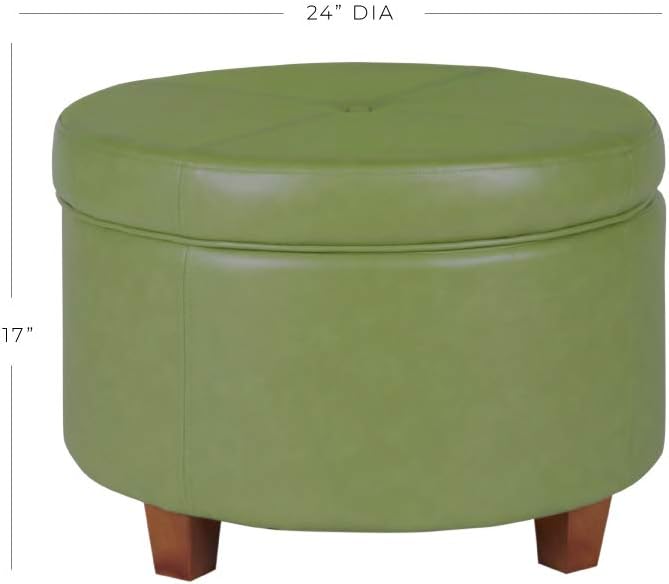 HomePop Round Leatherette Storage Ottoman with Lid, Moss Green Large