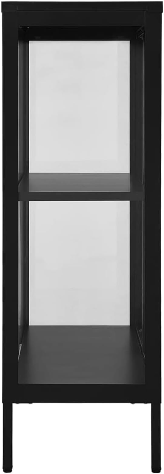 Sideboard Kitchen Buffet Storage Cabinet Storage Organizer, Black 29.5"x13.8"x41.3" Steel and Glass D320009C