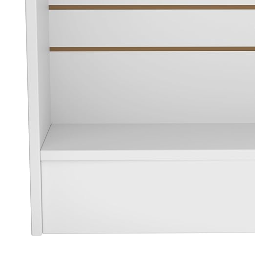 48” W ×20” D × 38” H - Ledge top Checkout Counter with Slatwall Display Front, White Wooden Slat Wall Cash Register Stand,Retail Counter Display