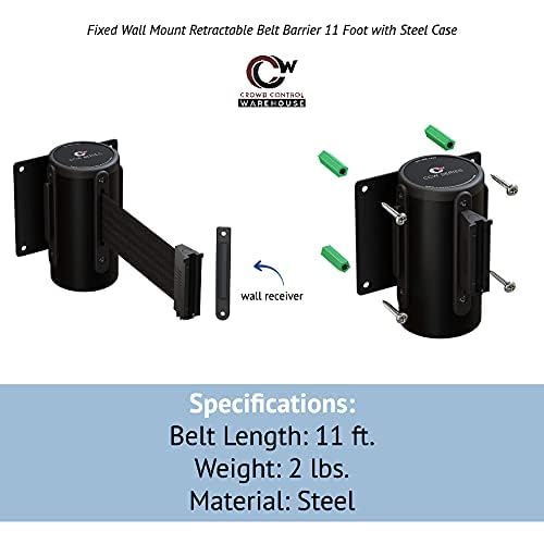 Crowd Control Warehouse - CCW Series WMB-120 Fixed Wall Mount Retractable Belt Barrier - 11 Foot, Orange Belt with Stainless Steel Case