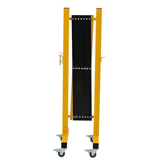 GYMTIME Expandable Metal Barricade, Portable Safety Traffic Barrier with Casters, Mobile Driveway Gate, Adjustable Security Fence, 11 Feet, Yellow and Black