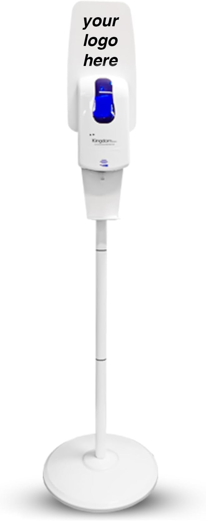 Kingdom Elite Series Automatic Touchless Hand Sanitizer Dispenser with Three Adjustable Dosage Settings Plus a White Metal Stand for Your Liquid and Gel Hand Sanitizers (Personalized)
