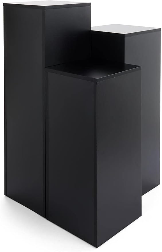 Displays2go Set of 3 Portable Pedestals for Floor, 12.5" Square Top - Black (WDCUBEBLK03)