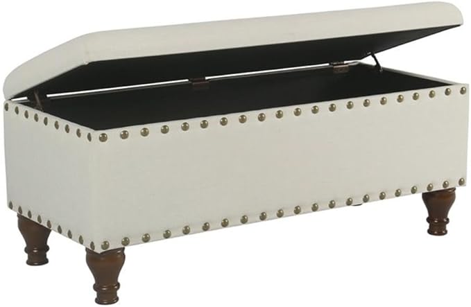 HomePop Upholstered Storage Bench with Nailhead Trim – Cream