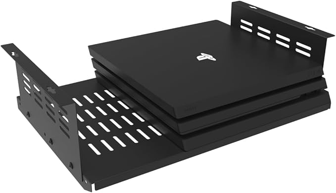 JINGCHENGMEI Under Desk Computer Mount for Small Form Factor SFF Computers and PCs,Using Space 17.3" x H 4" x D 12", Compatible with PlayStation 4, PS4 Slim, PS4 Pro,Gaming Under Desk(4inch High)