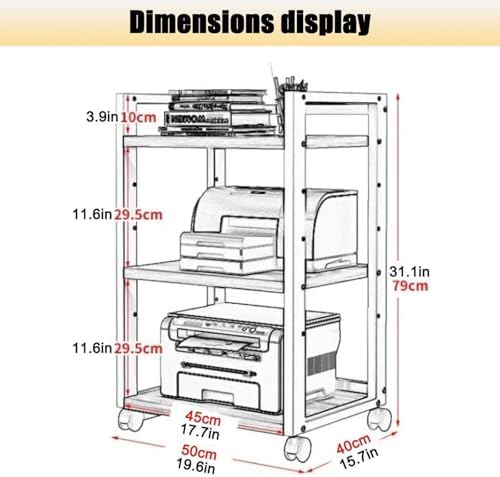 Adjustable 3-Tier Printer Stand, Heavy Duty Under Desk Cart with Storage Shelf, AV Media Stand for Home Office, White & Light Walnut, 4-Tier Organization Solution
