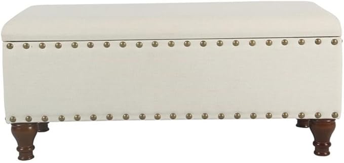 HomePop Upholstered Storage Bench with Nailhead Trim – Cream