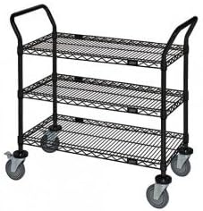 Omega 3 Tier Heavy Duty Rolling Utility Carts with Wheels and Handle Bar, NSF Certified 1200LBS, Commercial Serving Storage Cart for Warehouse Garage Kitchen, 24" Deep x 72" Wide x 39" High, Black