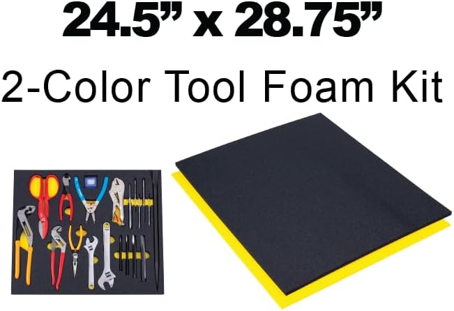 5S TOOL BOX SHADOW FOAM ORGANIZERS (2 COLOR) FITS STOR-LOC TOOL CHESTS (24.50" x 28.75", Black Top/Yellow Bottom)
