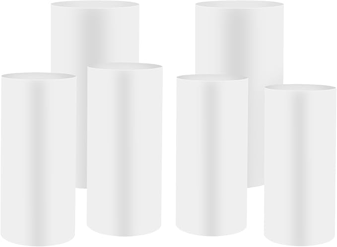 Eapmic Pedestal Stands for Party, Cake Pedestal Stand, Dessert Table Display Plinth Pillars, Sculpture Display Column Decoration Cube for Wedding Birthday (White, Cylinder-6Pcs(27.56"+26"+23.62"))