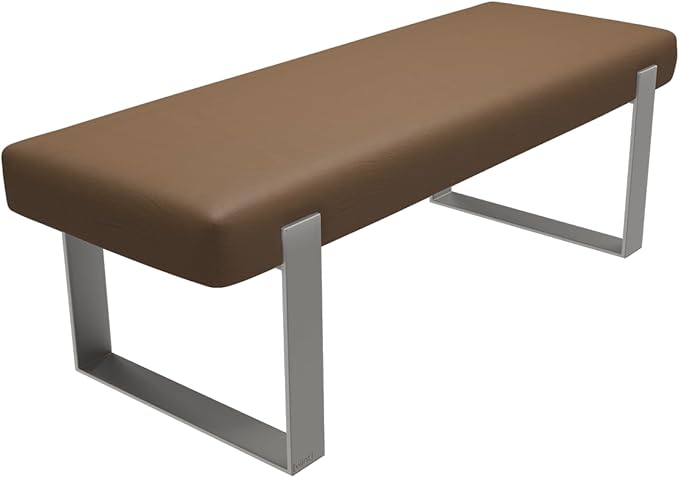 VANT Upholstered Bed Bench - Vintage Leather Cognac - Brushed Nickel - Contemporary Modern, Bedroom Bench Seat, Hallway, or Entryway