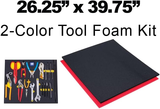 5S TOOL BOX SHADOW FOAM ORGANIZERS (2 COLOR) CUSTOM SIZE (26.25" x 39.75", Black Top/Red Bottom)