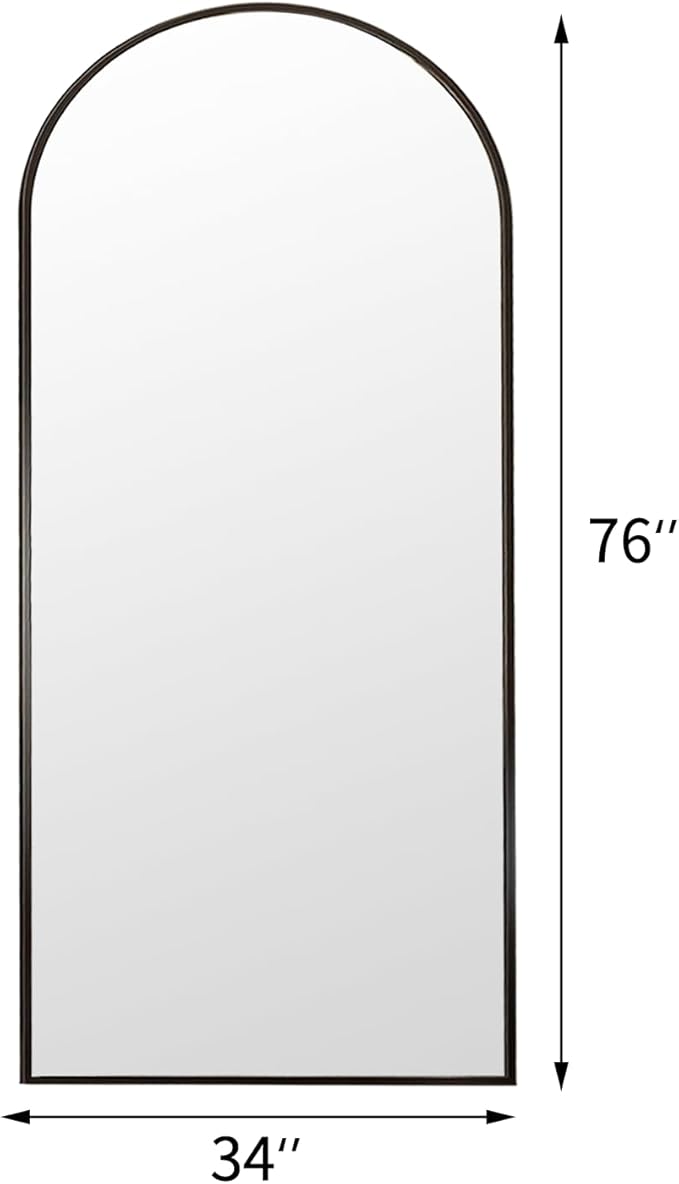 Floor Full Length Mirror, Arched Mirrors Full Length 76"x34" Freestanding Large & with Aluminum Frame&Wall Mounted & Hanging or Leaning& Full Body Mirror for Bedroom, Black