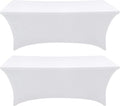 SEPARO Spandex Table Cover 2 Pack 8FT White Fitted Tablecloths,Washable Wrinkle Resistant Stretch Table Cloth Rectangle for Party Hosting Supplies,Wedding Decorations,Vendor Display,Banquet
