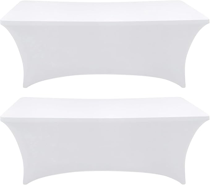 Spandex Table Cover 2 Pack 5FT White Fitted Tablecloths,Washable Wrinkle Resistant Stretch Table Cloth Rectangle for Party Hosting Supplies,Wedding Decorations,Vendor Display,Banquet