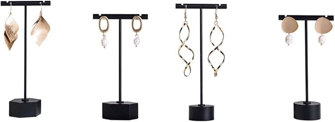 GISELA D 4Pcs Black Metal Earring T Bar Stand Retail Display Holders for Show, Jewelry Online Stores Photography Display Props (Black 4pcs)
