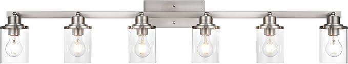Yaohong 6-Light Track Lighting Kit Brushed Nickel Track Lighting Fixtures, Bathroom Wall Light Ceiling Mount Rotatable Spotlights, Kitchen Ceiling Light Fixtures with Glass Shade for Bathroom Hallway