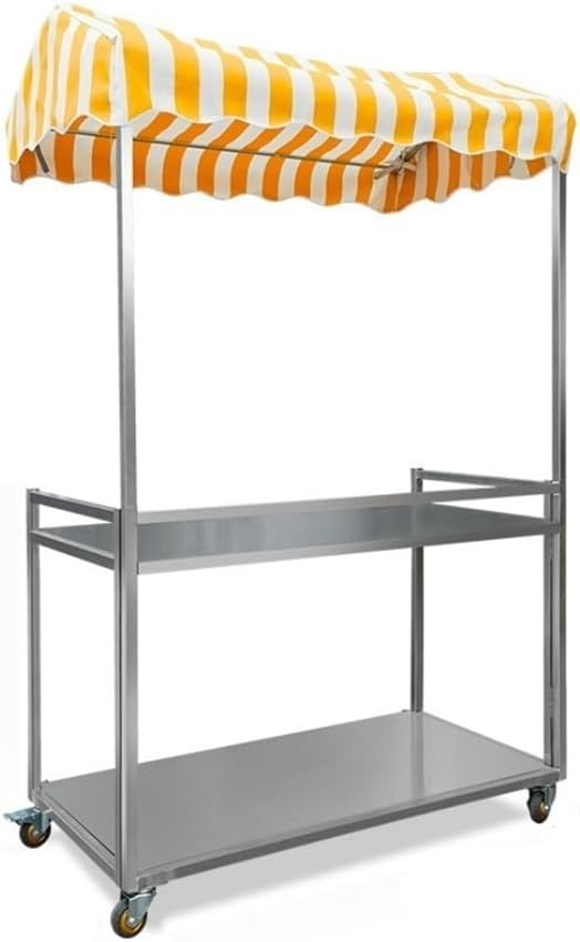 Outdoor Food Cart with Canopy, Portable Street Vendor Stand, Foldable Commercial Vending Trolley Kiosk for Market, Street Food and Events(Yellow,39.4x19.7in)