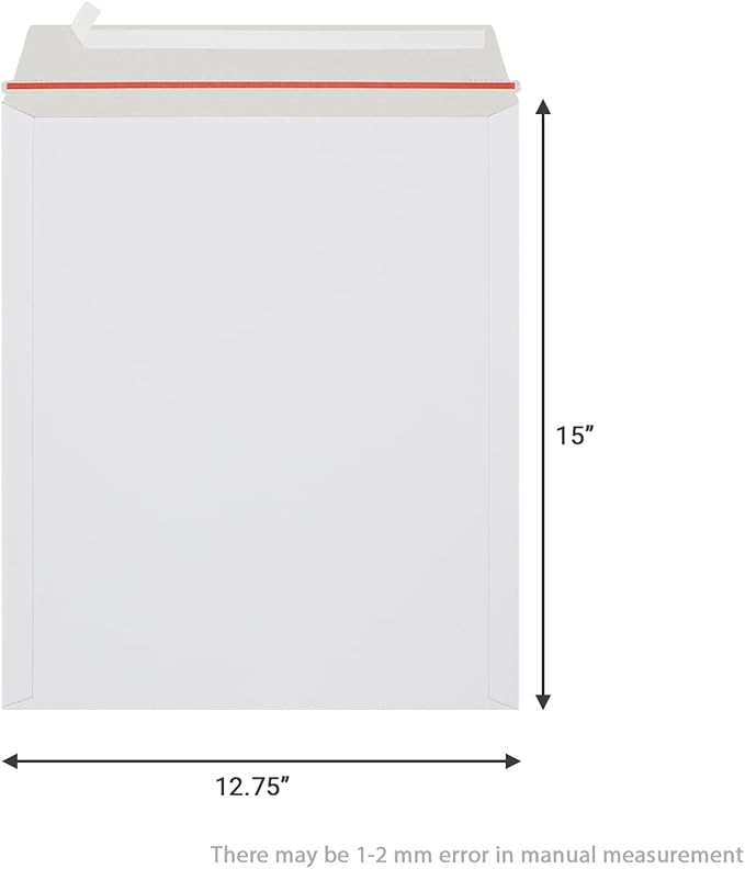 25 Pack 12.75x15 inch Rigid Mailer Self Seal Photo Document Mailers Stay Flat White Cardboard Envelopes White Photography Mailers for CD, Photos, Document