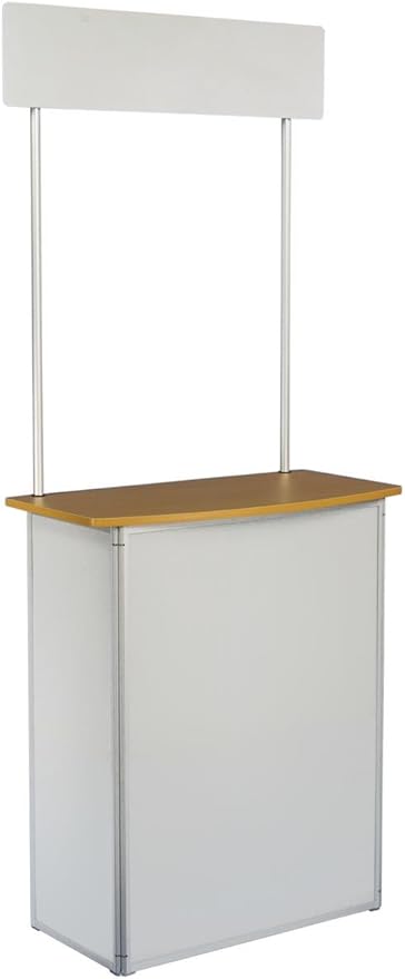 Promotional Trade Show Counter with Header, Carrying Bag Included - White Corrugated Plastic with Aluminum Frame and Laminate Countertop