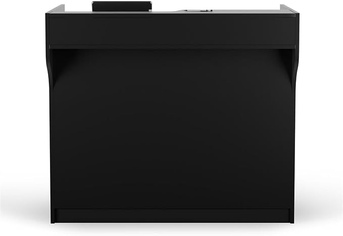 Free-Standing Black Melamine Register Stand, with Adjustable Shelves, Pull-Out Drawer, and Check Writing Area