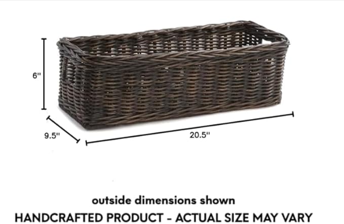 The Basket Lady Long Low Wicker Basket, Medium, 20.5 in L x 9.5 in W x 6 in H, Antique Walnut Brown