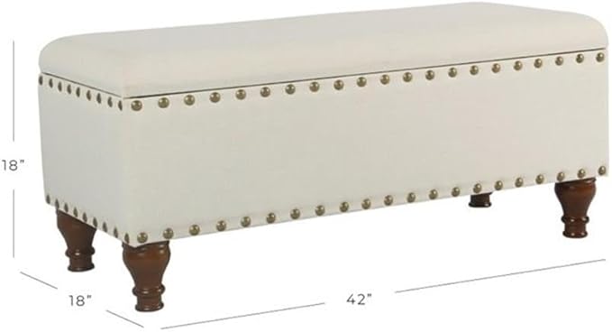HomePop Upholstered Storage Bench with Nailhead Trim – Cream